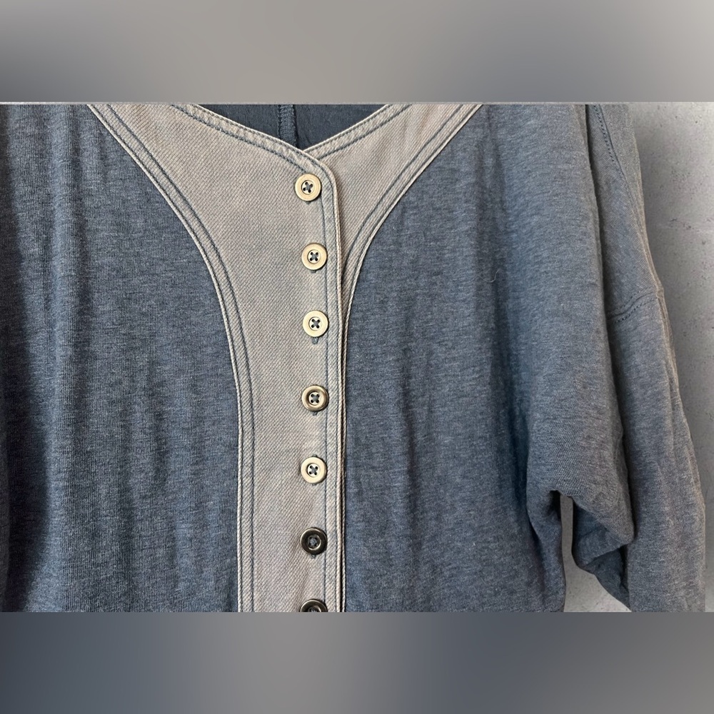 Free People Seeking Hearts Tunic Blue Button Front Long Sleeve Dress Size S - Picture 6 of 11